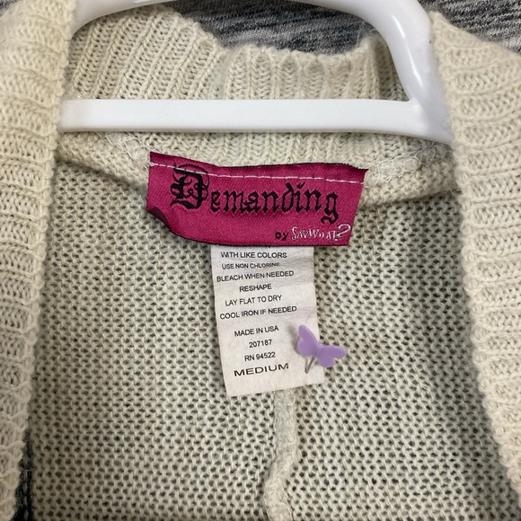 Women’s Cream Teal Pink Blue Stripes Knit Open Cardigan Knit LS Sweater - Picture 5 of 7